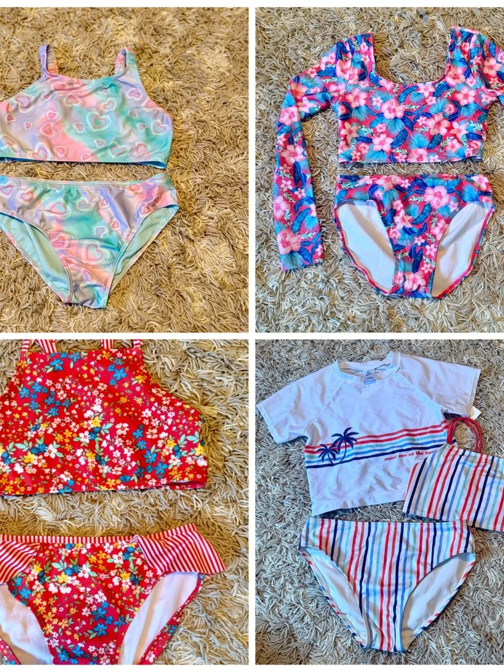 4 Swimsuit Art Class Cat & Jack Wonder Nation 2/3 Piece Swim Set Size XL 14 16